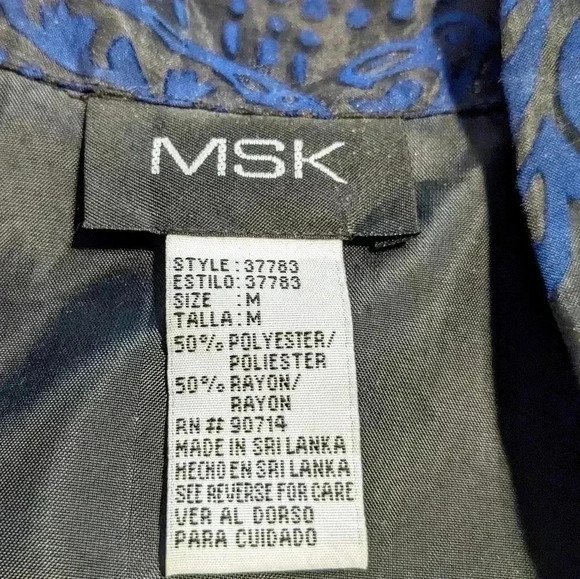 MSK Women's Black & Blue‎ Paisley Print Sheer Button Down Blouse Top Medium - Picture 6 of 6